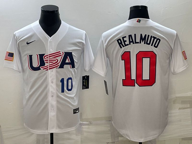 Men 2023 World Cub USA #10 Realmuto White Nike MLB Jersey1